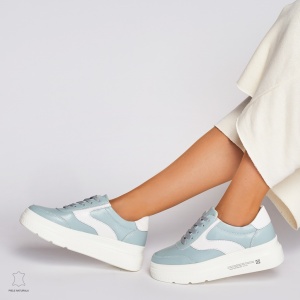 Pantofi Casual dama din Piele naturala cu talpa plata Multicolor LF0041 Albastru - Img 4