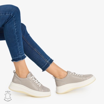 Pantofi Casual DAMA din PIELE Naturala LF0947 CULOARE: GRI CU ARGINTIU - Img 2