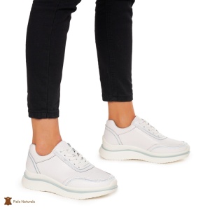 Pantofi casual dama din Piele naturală LF1325 ALB CU ALBASTRU