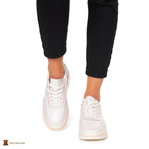 Pantofi casual dama din Piele naturală LF1325 ALB CU ROZ - Img 3