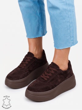 Pantofi casual damă din piele naturală, model sport LF1822 CAFENIU