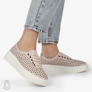 Pantofi Casual dama din Piele naturala PERFORAT USORI CU SIRET LF1341 ROZ