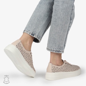 Pantofi Casual dama din Piele naturala PERFORAT USORI CU SIRET LF1341 ROZ - Img 2