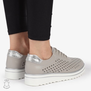 Pantofi Casual dama din piele naturala Perforati LF0782 GRI - Img 3