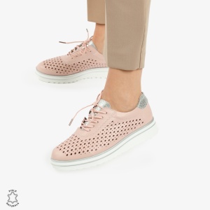 Pantofi Casual dama din piele naturala Perforati LF0782 ROZ - Img 2