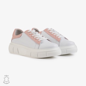 Pantofi Casual Dama Piele Naturala LF1000 Alb cu Roz