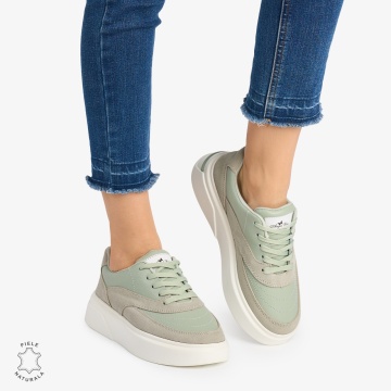 Pantofi casual dama piele naturala si piele naturala intoarsa LF0872 VERDE