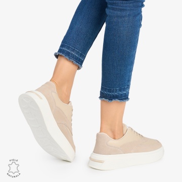 Pantofi casual dama piele naturala si piele naturala intoarsa LF0872 BEJ - Img 2