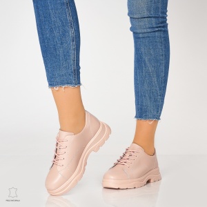 Pantofi casual de dama din piele naturala cu talpa aderenta LF0010 Roz - Img 2