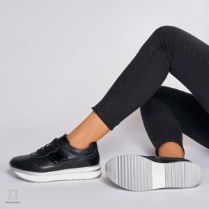 Pantofi casual de dama din piele naturala cu talpa groasa LF0001 BLACK - Img 4