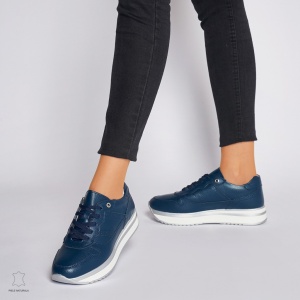 Pantofi casual de dama din piele naturala cu talpa groasa LF0001 Bleumarin