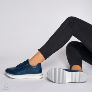 Pantofi casual de dama din piele naturala cu talpa groasa LF0001 Bleumarin - Img 3