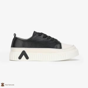 Pantofi Casual de dama din Piele naturala cu talpa groasa LF0489 NEGRU CU ALB - Img 2