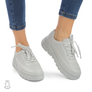 PANTOFI CASUAL DE DAMA DIN PIELE NATURALA LF0767 GRI - Img 3