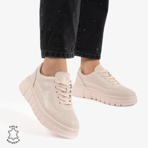 PANTOFI CASUAL DE DAMA DIN PIELE NATURALA LF0767 ROZ