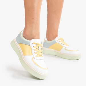Pantofi Casual de dama din Piele naturala Multicolor cu design special LF0519 ALB CU GALBEN - Img 4