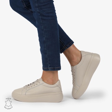 Pantofi CASUAL PIELE NATURALA cu detaliu lateral LF1273 Bej - Img 3