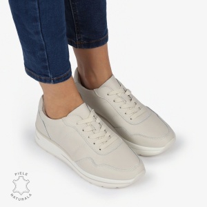 PANTOFI CASUAL Piele Naturala CU INCHIDERE SIRET SI MODEL PE TALPA LF1303 BEJ