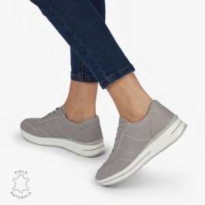 PANTOFI CASUAL Piele Naturala CU INCHIDERE SIRET SI MODEL PE TALPA LF1303 GRI - Img 3