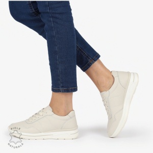 PANTOFI CASUAL Piele Naturala CU INCHIDERE SIRET SI MODEL PE TALPA LF1303 BEJ - Img 3