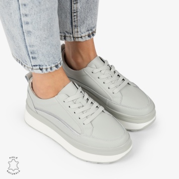 Pantofi CASUAL PIELE NATURALA dunga decorativa cu talpa inalta LF1261 Gri