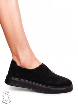 Pantofi damă slip-on din piele naturală întoarsă, model casual modern CRL1817 negru