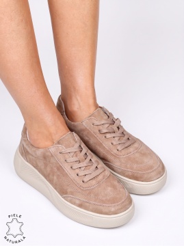 Pantofi damă sport din piele naturală intoarsa cu design elegant LF1810 khaki suede