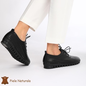 Pantofi Perforati dama din Piele Naturala cu mici perforatii LF0188 NEGRU - Img 3