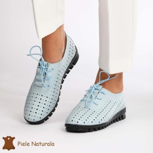 Pantofi Perforati dama din Piele Naturala cu mici perforatii LF0188 ALBASTRU - Img 3