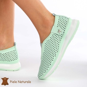 Pantofi Perforati Dama Piele naturală LF0098 VERDE - Img 4