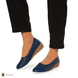 Pantofi Perforati Dama Piele Naturala Slip-on LF0077 BLEUMARIN