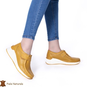 Pantofi perforați Galbeni Muștar din Piele naturală LF0115