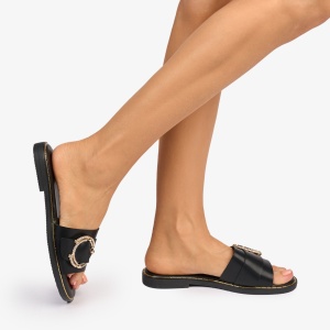 PAPUCI dama din Piele ECOLOGICA CU catarama laterala LF1079 CULOARE: Negru - Img 3