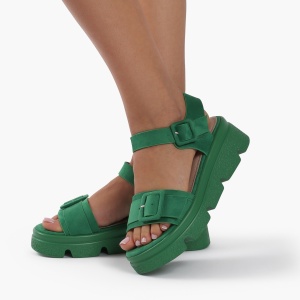 Sandale dama din Piele Ecologica Intoarsa cu talpa inalta LF0822 Verde