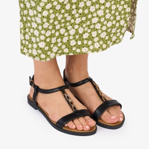 SANDALE dama PIELE ECOLGICA CU DETALIU AURIU LF1028 Culoare: NEGRU
