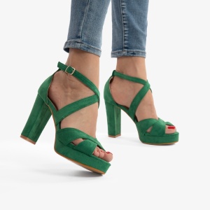 SANDALE DIN PIELE ECOLOGICA Intoarsa cu Toc Gros LF0755 VERDE
