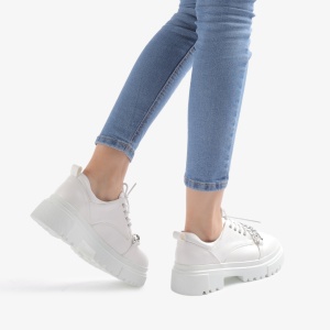 SNEAKERS dama din Piele Ecologica Lacuita cu Accesoriu Argintiu LF0718 ALB - Img 3