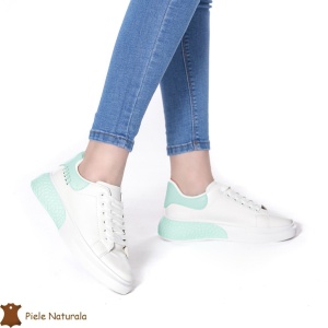 SNEAKERS Dama din Piele Ecologica LF0129 Alb cu VERDE - Img 2