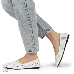 BALERINI dama din Piele naturala PERFORATA SLIP-ON LF1358 ALB
