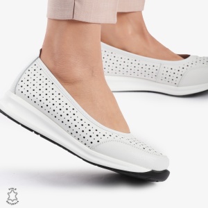 Balerini dama din Piele Naturala Slip-On LF0721 ALB