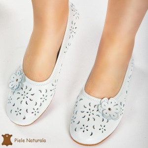 Balerini DAMA perforați CU FLOARE DECORATIVA LATERALA din piele naturala LF0181 CULOARE: ALB
