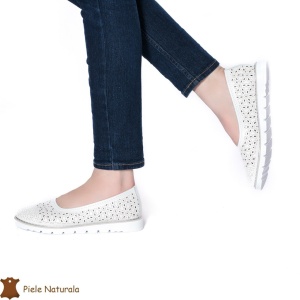 Balerini Dama Piele naturală LF0030 ALB