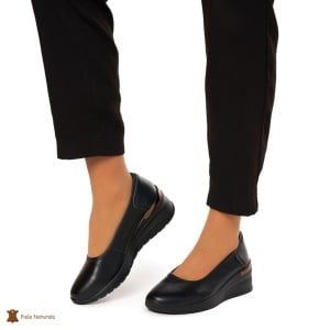 Balerini Dama Piele Naturala slip-on LF0082 NEGRU