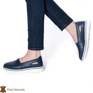 Balerini Perforati Dama Piele naturală LF0111 BLEUMARIN