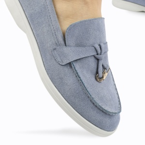 Mocasini DAMA din PIELE ECOLOGICA INTOARSA cu detaliu auriu LF0958 CULOARE: Albastru - Img 2