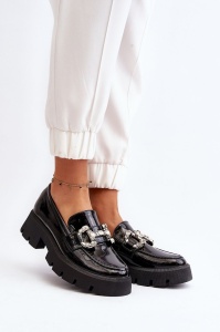 Mocasini DAMA din PIELE ECOLOGICA LACUITA CU PIETRE STRALUCITOARE LF0973 CULOARE: Negru - Img 2