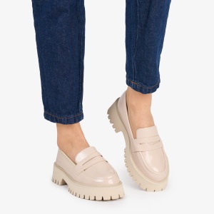 Mocasini DAMA din PIELE ECOLOGICA LUCIOASA LF0952 CULOARE: Bej