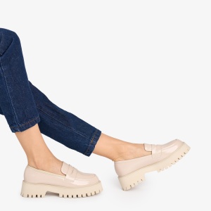 Mocasini DAMA din PIELE ECOLOGICA LUCIOASA LF0952 CULOARE: Bej - Img 2