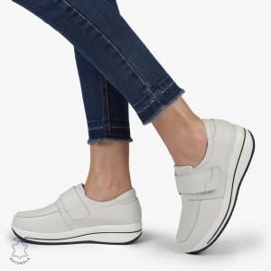 Mocasini dama din piele naturala cu talpa groasa LF0004 ALB - Img 2