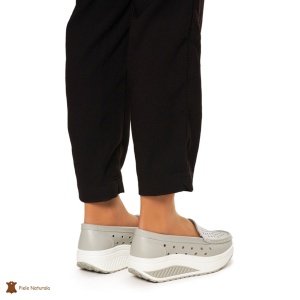 Mocasini Dama Piele Naturala perforati cu talpa groasa LF0079 GRI - Img 4